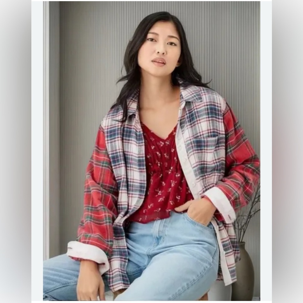 American Eagle vintage Outfitters Plaid Shirt with Red and Blue Accents
